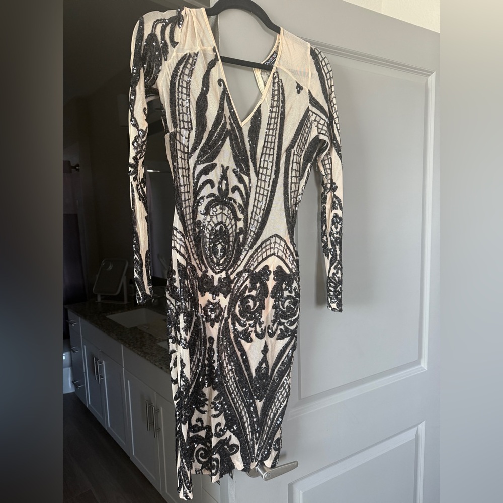 Elegant Black and White Sequin Dress